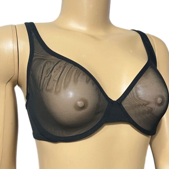 Victorias Secret Supersoft Body Unlined Demi Sexy Sheer mesh bra black 32DD - Picture 1 of 4